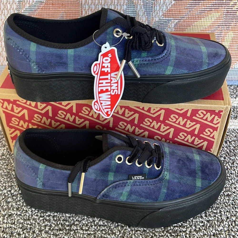 Vans WMNS Authentic Stac Velvet Plaid Green/Black VN0A5KXX203 Sneakers Platforms